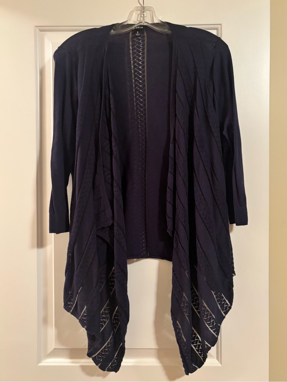 torrid Navy Open-Front Draped Cardigan with Lace Cutouts
